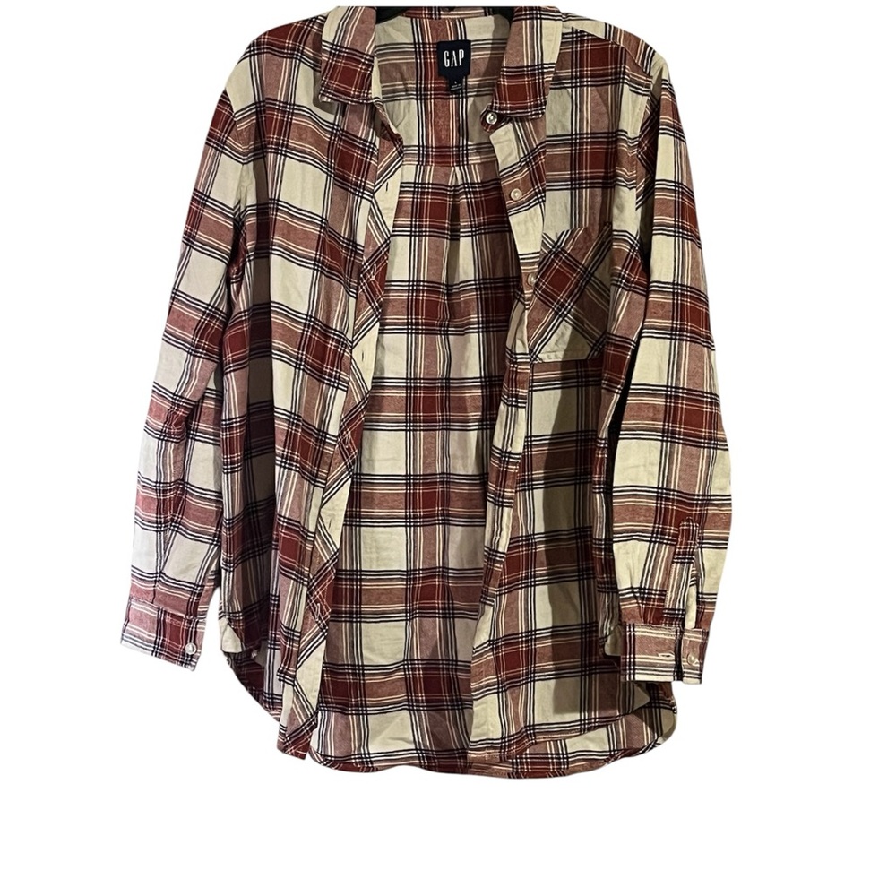 GAP Oversized Red and Cream Button Down Shirt